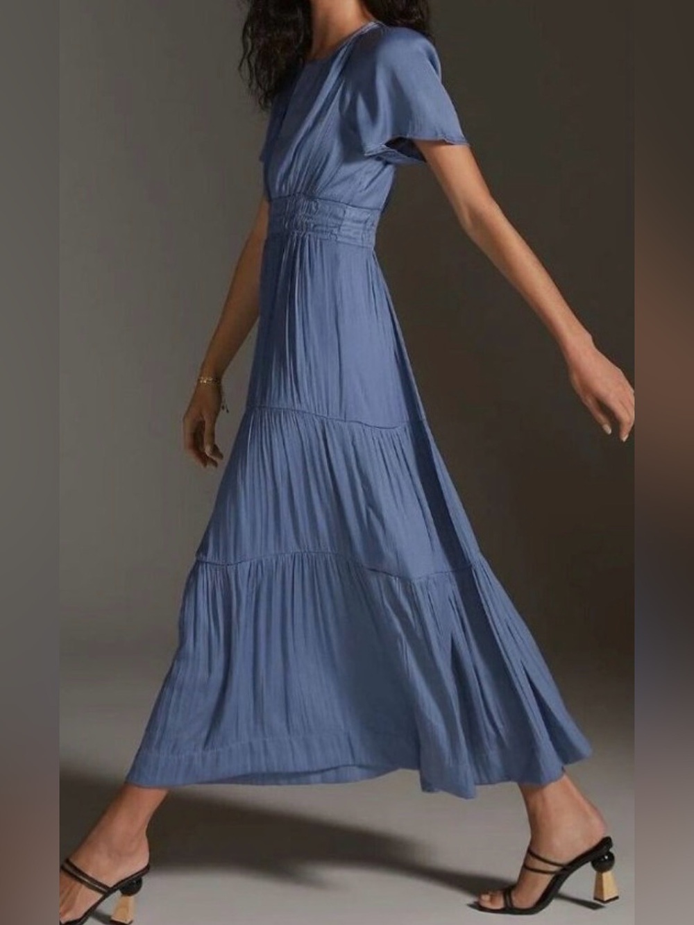 Anthropologie The Somerset Satin Maxi Dress Blue Slate Size XL - Picture 2 of 9
